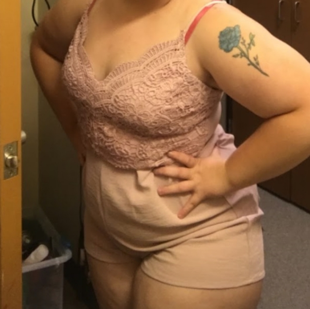 Blāshe pink laced sleeveless rompers. Size large.